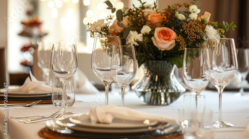 Elegant Table Setting with Floral Centerpiece