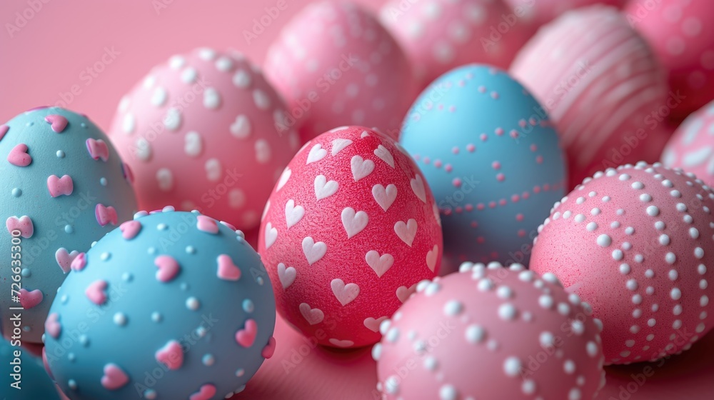 Fototapeta premium Vibrant Easter Eggs with Pink Hearts