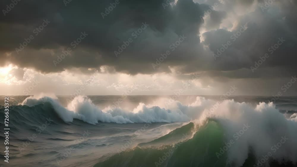 The waves thrash against each other as the storm clouds unleash their fury. The waves thrash against each other as the storm clouds unleash their fury.
