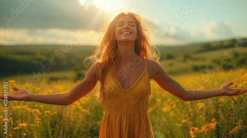 Woman Embracing Sunlight in Field