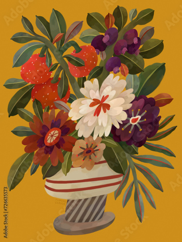 Autumnal Vase, Autumn Bouquet, Autumn Flowers In Vase
