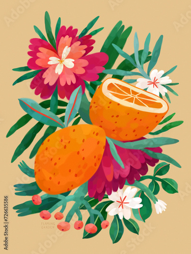 Oranges and Flowers Composition, Fruits And Flowers