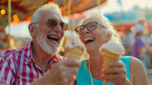 Joyful Elderly Couple Indulging in Ice Cream Bliss