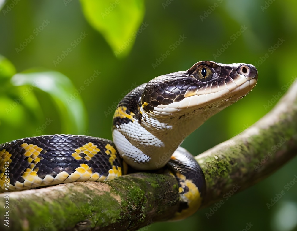 Tropical Python Snake on branch in forest on a sunny day, Generative AI Tropical Python Snake on branch in forest on a sunny day, Generative AI