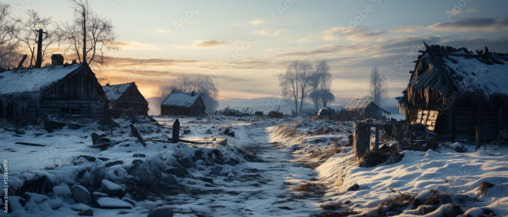 Winter Twilight over Rustic Village Winter Twilight over Rustic Village