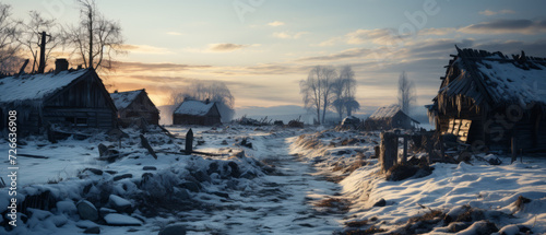 Winter Twilight over Rustic Village