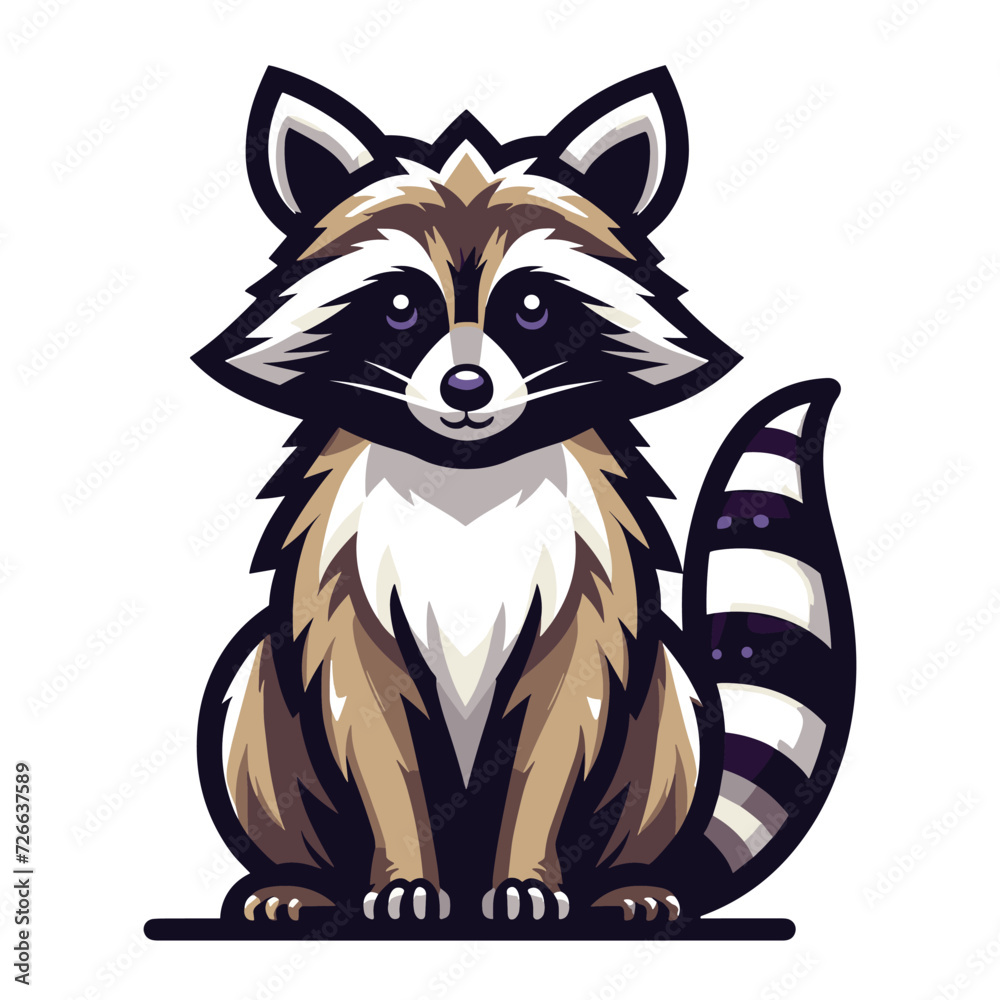 Cute adorable raccoon cartoon character vector illustration, funny racoon flat design template isolated on white background Cute adorable raccoon cartoon character vector illustration, funny racoon flat design template isolated on white background
