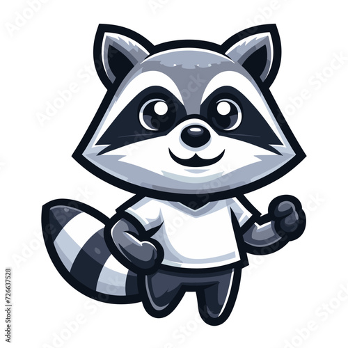 Cute adorable raccoon cartoon character vector illustration  funny racoon flat design template isolated on white background