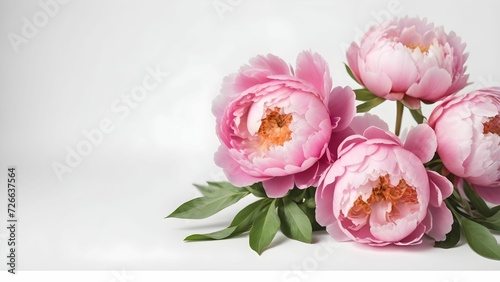peonies on a white background of a postcard with a place for text. for greeting cards