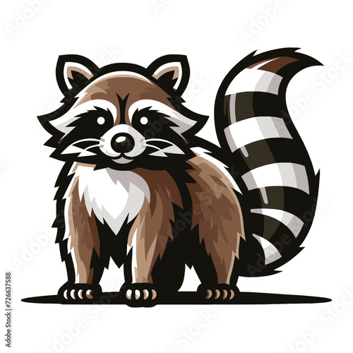 Cute adorable raccoon cartoon character vector illustration, funny racoon flat design template isolated on white background