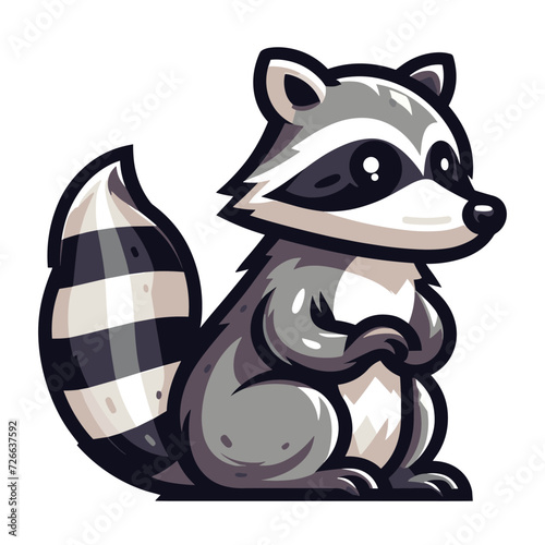 Cute adorable raccoon cartoon character vector illustration, funny racoon flat design template isolated on white background