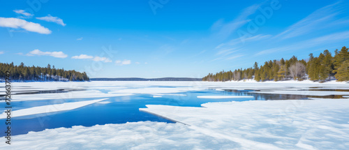 Pristine Winter Lake and Snowy Forest
