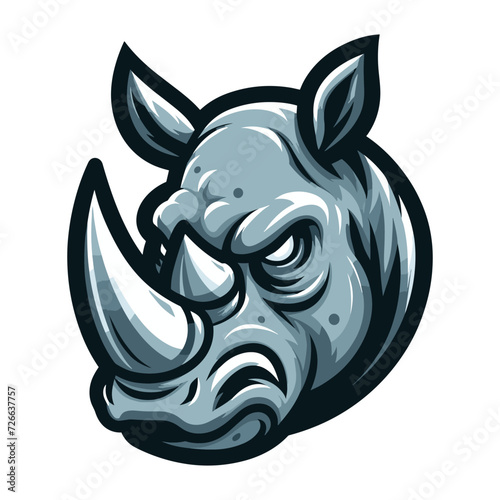 African savannah rhinoceros head face vector design, zoology illustration, wild animal rhino logo template isolated on white background