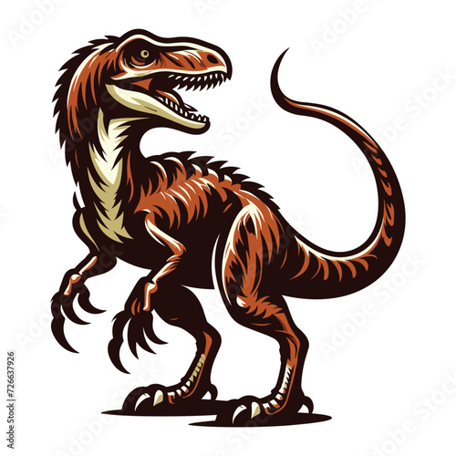 Wild beast animal raptor dinosaur vector design illustration, prehistoric dino flat design template isolated on white background