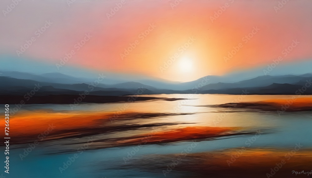Abstract Art with Sunset Serenity and Painterly Techniques