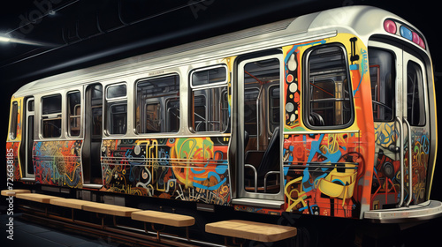Painted with graffiti old subway wagon created with Generative AI technology