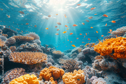 A series of shots capturing the vibrant colors of a coral reef and diverse marine life during a snorkeling expedition, showcasing wonders of underwater exploration. Generative Ai.