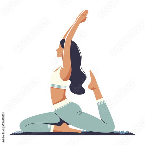 Woman in yoga meditation pose vector illustration, good mental health yoga lifestyle and selfcare flat design style template isolated on white background