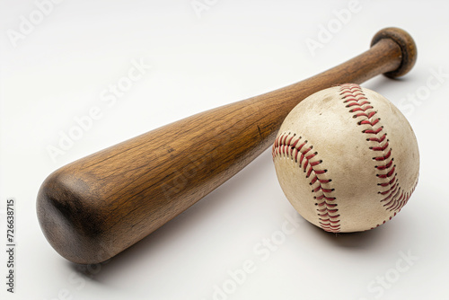 Image of a blank white baseball and bat isolated.