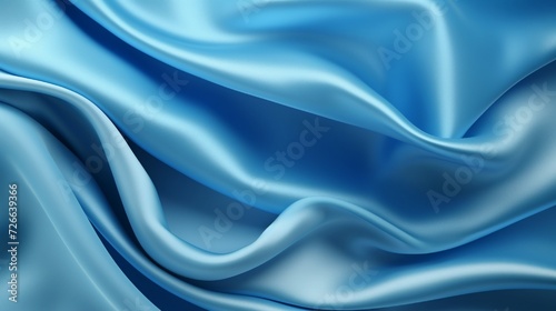 Blue silk satin fabric background. Copy space for your design. Delicate wavy folds. Beautiful elegant blue background. 4k, high detailed, full ultra HD, High resolution