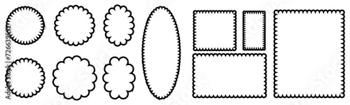 Scallop edge frames border set. Scallop edge square shape silhouette collection. Editable stroke.
