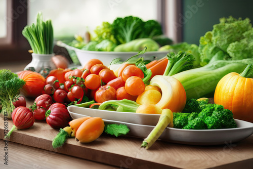 Culinary Canvas  Fresh Vegetables and Fruits on Kitchen Countertop