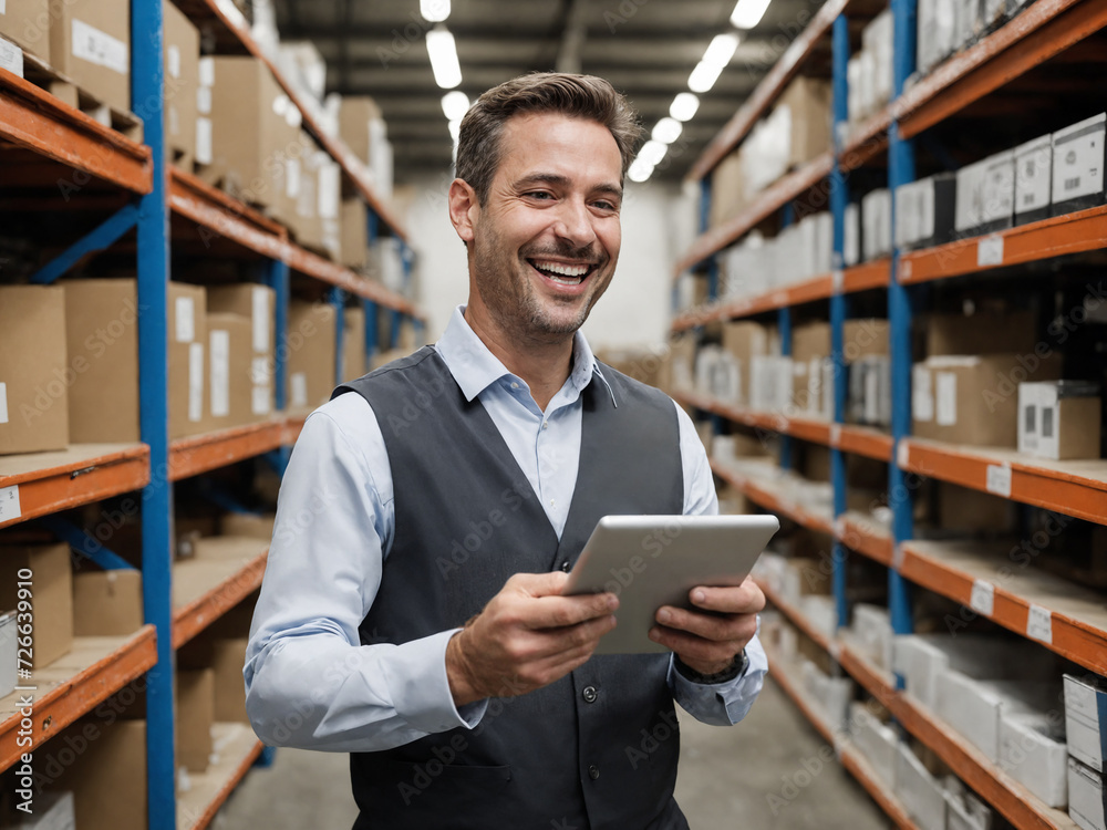 Warehouse Worker Using A Tablet Happy Smiling Warehouse Worker Using A Tablet Happy Smiling