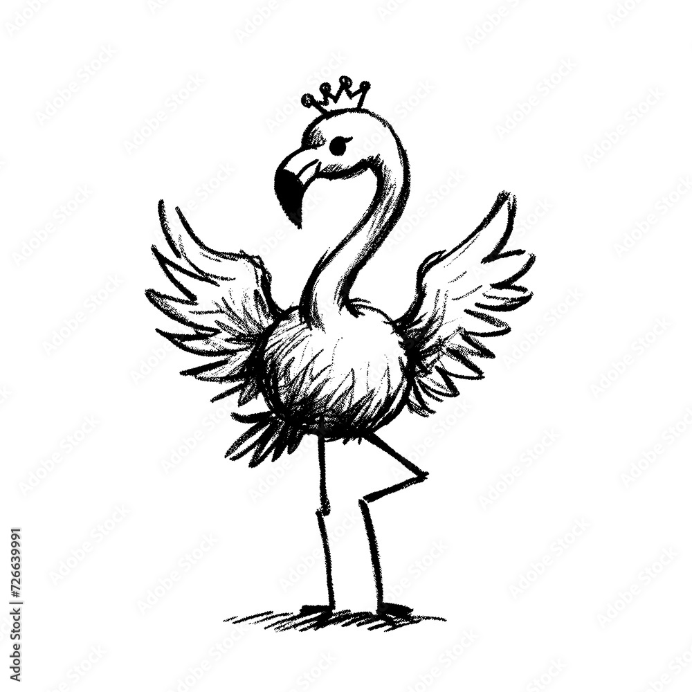 A flamingo striking a diva pose with one wing on its hip, in the style of childish hand drawn drawing A flamingo striking a diva pose with one wing on its hip, in the style of childish hand drawn drawing