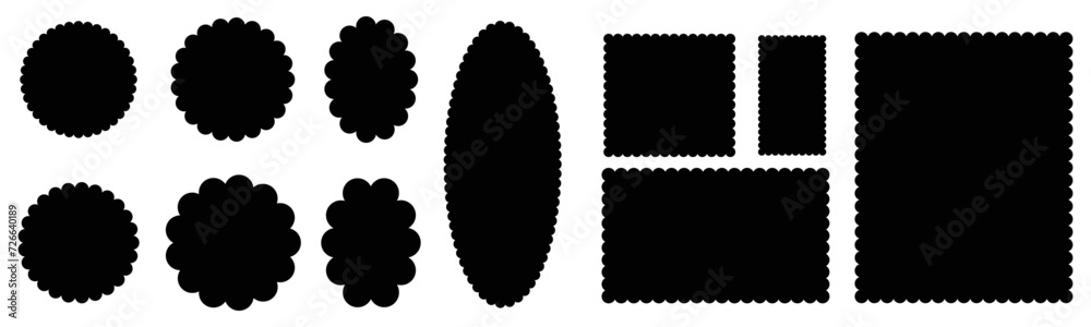 Scallop edge frames border set. Scallop edge square shape silhouette collection.