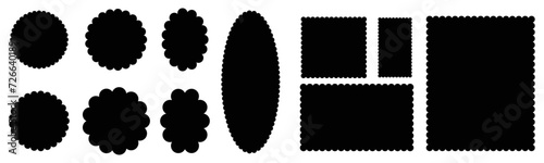 Scallop edge frames border set. Scallop edge square shape silhouette collection.