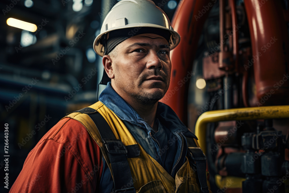 seasoned worker stands with a vigilant gaze in an industrial setting, surrounded by the machinery and tools of his trade seasoned worker stands with a vigilant gaze in an industrial setting, surrounded by the machinery and tools of his trade