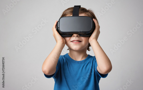 Young children kids child using virtual reality headset technology © RareStock