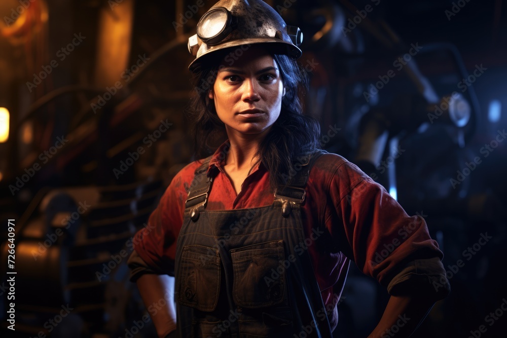woman stands with hands on hips in a workshop, the warm glow of the forge casting her as the epitome of hard work and determination woman stands with hands on hips in a workshop, the warm glow of the forge casting her as the epitome of hard work and determination