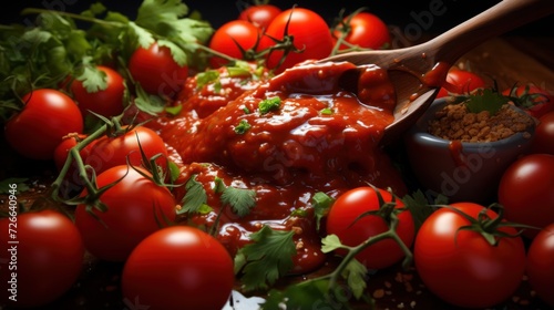 Wooden spoon with tomato sauce UHD wallpaper