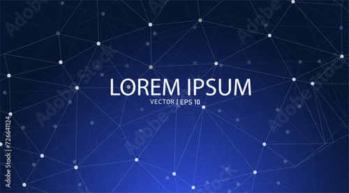 Abstract connected dots and lines on a blue background. Science, Hitech, molecular, futuristic technology, digital technology concept. Suitable for banner, backdrop, presentation, crypto