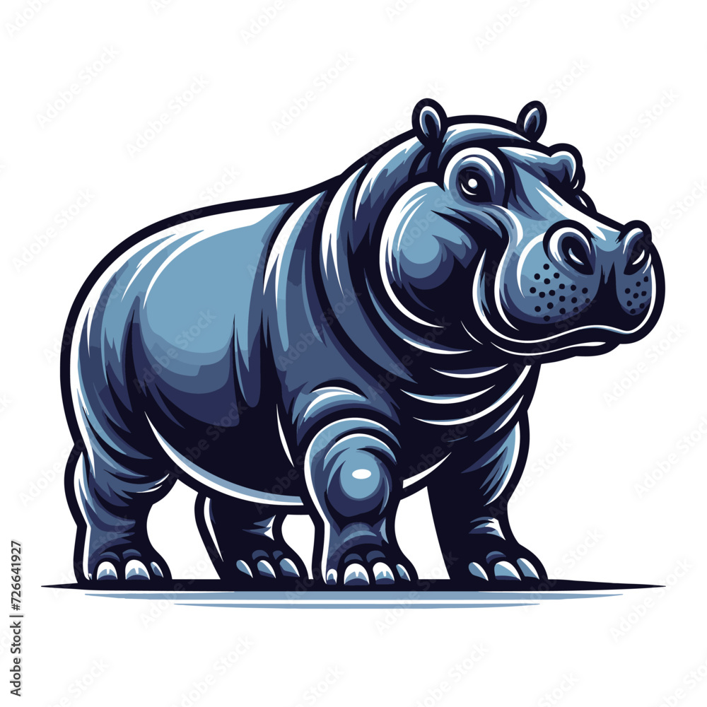 Fototapeta premium Wild animal hippopotamus design vector, zoology illustration, hippo flat design template isolated on white background
