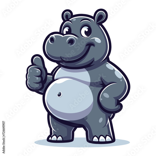 Cute adorable hippopotamus cartoon mascot character vector illustration, hippo flat design template isolated on white background