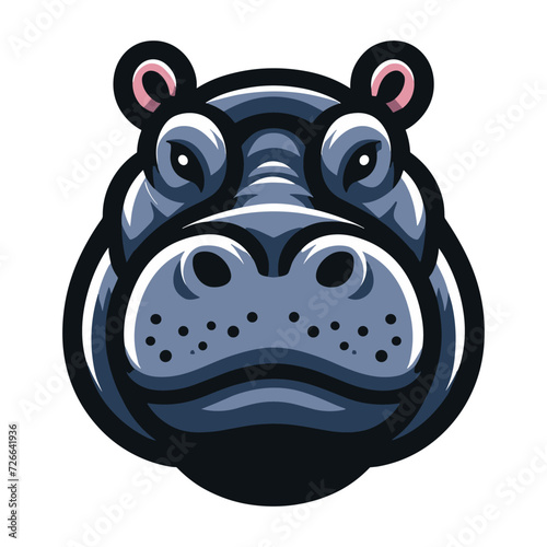 Wild animal hippopotamus head face design vector, zoology illustration, hippo flat design template isolated on white background