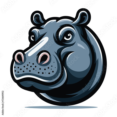 Wild animal hippopotamus head face design vector, zoology illustration, hippo flat design template isolated on white background