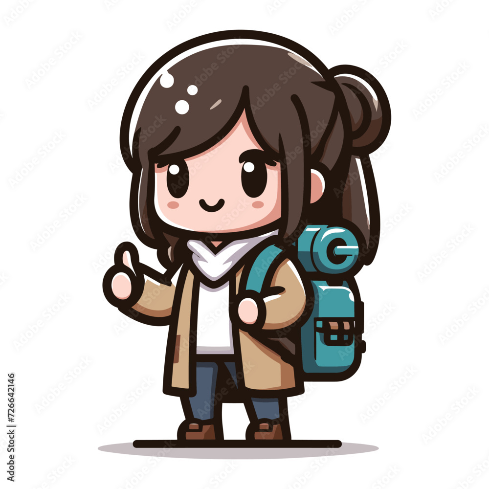 Cute little children stand with backpack, smiling kid heading to school cartoon character, vector illustration isolated on white background Cute little children stand with backpack, smiling kid heading to school cartoon character, vector illustration isolated on white background