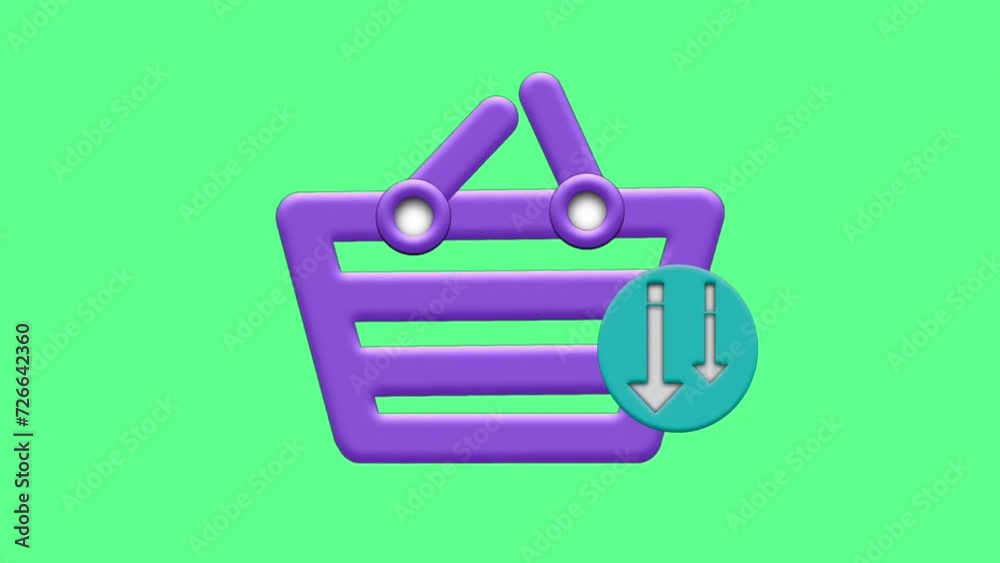 Shop icon basket animated, arrow pointing down, arrow down on green screen Shop icon basket animated, arrow pointing down, arrow down on green screen