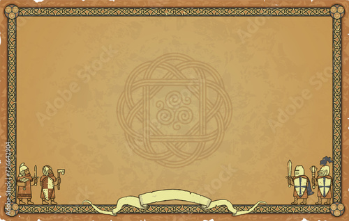 Wide Parchment with Knot Frame, Warriors, Banner, Celtic Motif