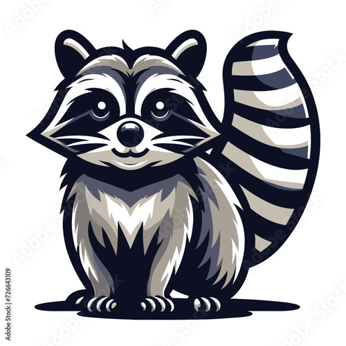 Cute adorable raccoon cartoon character vector illustration, funny racoon flat design template isolated on white background