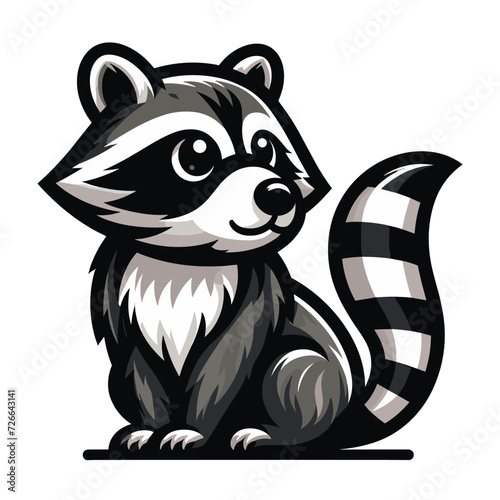 Cute adorable raccoon cartoon character vector illustration, funny racoon flat design template isolated on white background