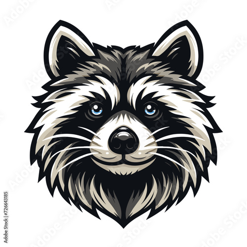 Cute adorable raccoon head face cartoon character vector illustration, funny racoon flat logo design template isolated on white background