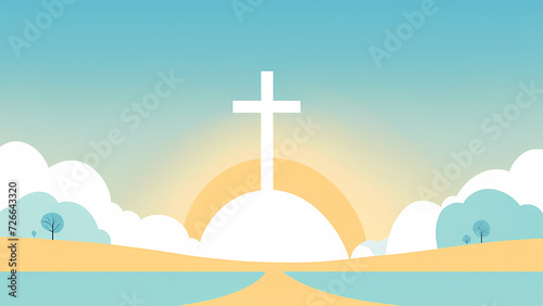 Easter Sunday with cross symbol blue background. Christian day illustration template for poster, presentation, banner, social media.
