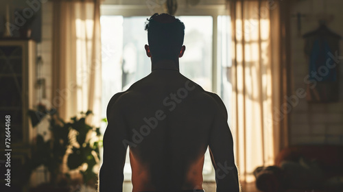 Faceless Strongman Silhouette against Living Room Blur