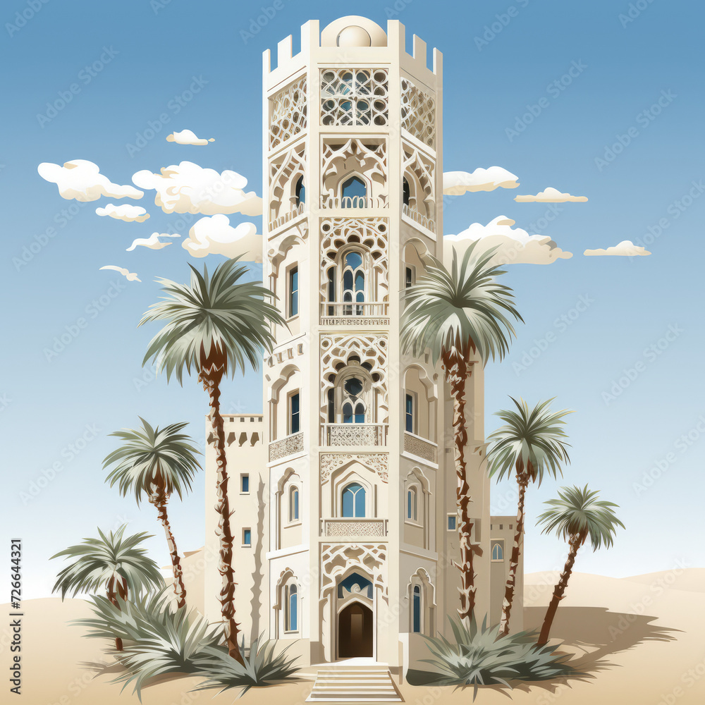 Traditional Middle Eastern Architecture in Desert Oasis

