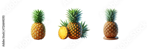 Collection Set of pineapple, isolated over on transparent white background
