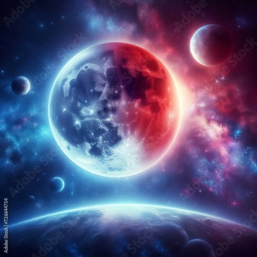 super blue bloody moon in the galaxy background